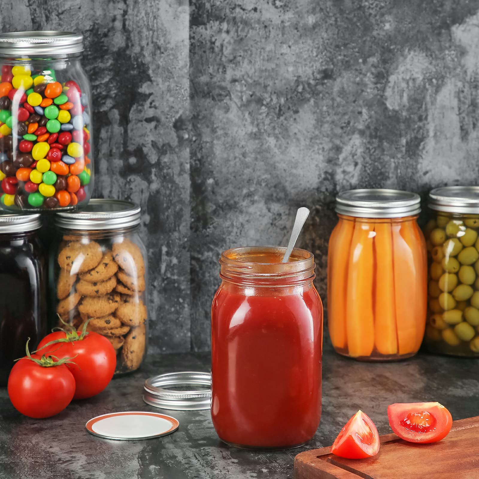 Yeboda 6 Pack Wide Mouth Mason Jars 32Oz Glass Canning Jars With Airtight Lids And Bands For Preserving, Jam, Honey, Jelly, Wedd